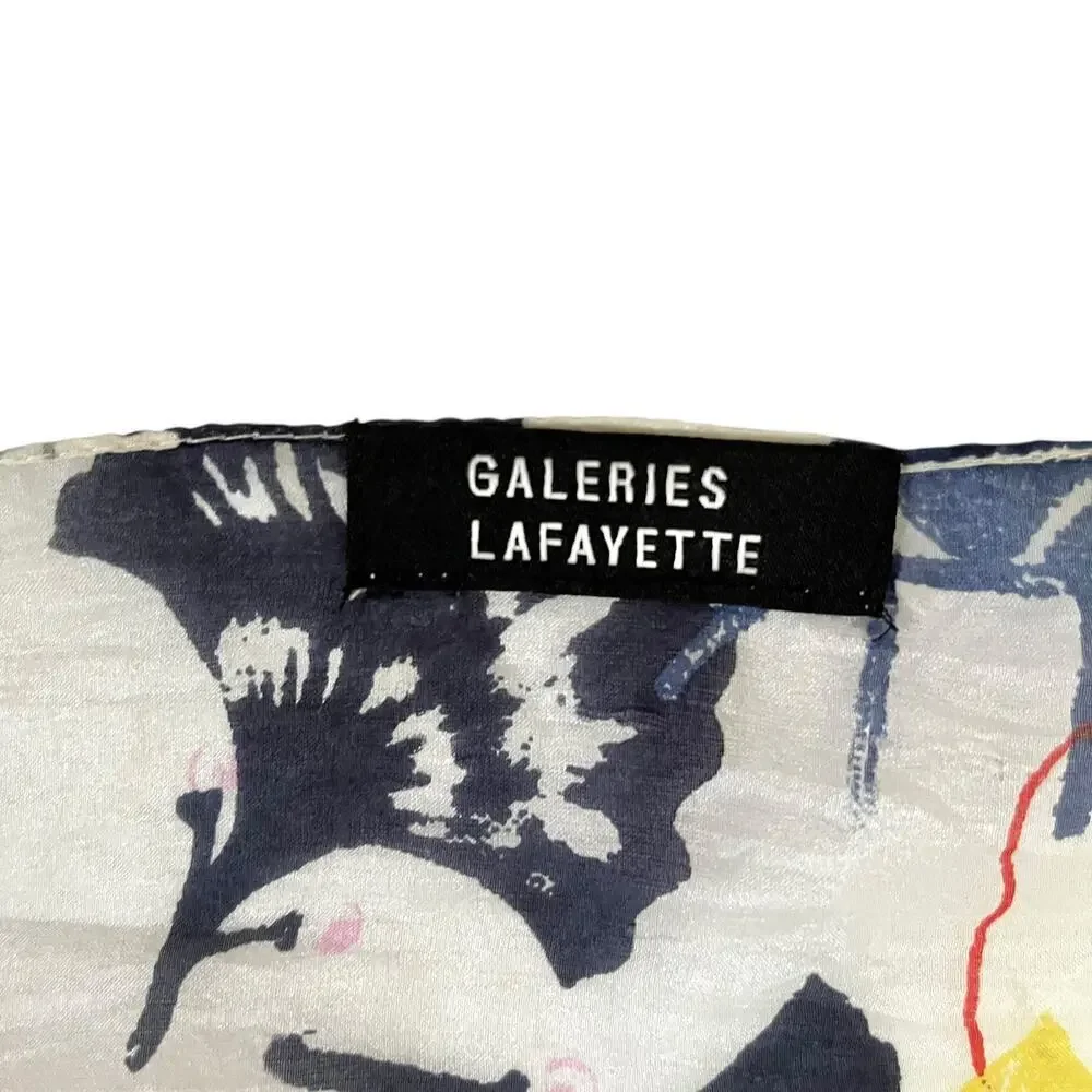 Galeries Lafayette Colorful Leaf-Print Lightweight Silk Long Rectangle Scarf